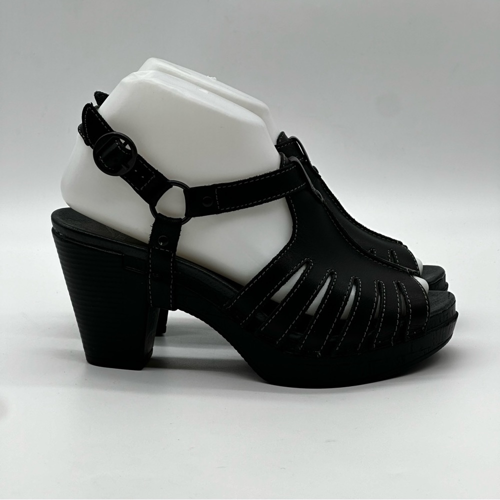 Dansko Black Leather Cutout Heel Sandals